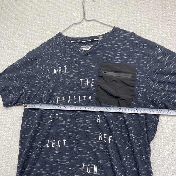 Projek Raw Pocket Tee Logo AOP Shirt Y2K Soft V-neck Men Sz L Navy Blue - Picture 8 of 15